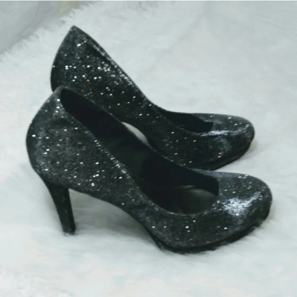 Fioni Night Glitter Platform Stiletto Heels Gray Sparkly Pumps Party Size 9